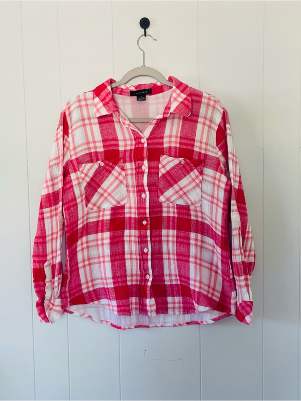 Sanctuary Pink and White Lightweight Plaid Shirt